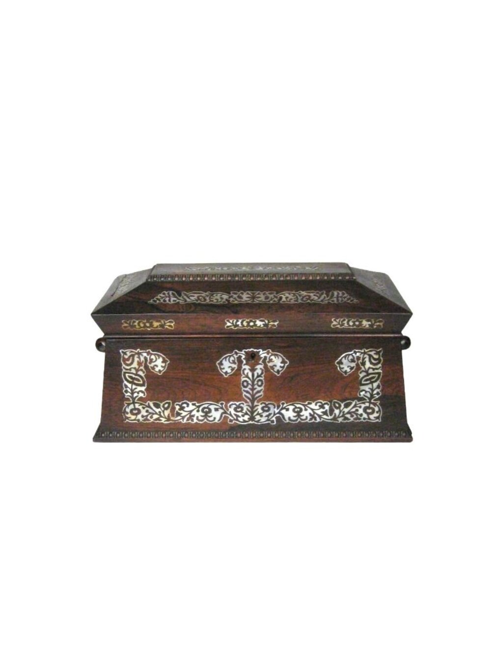 Mother of Pearl inlaid Rosewood Tea Caddy Vintage Victorian Antique READ